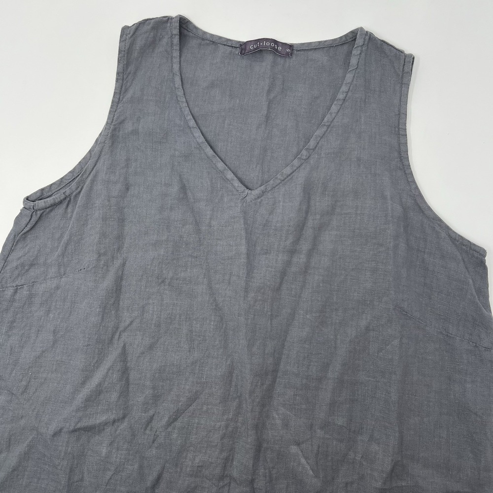 Cut Loose Women's Gray Linen Relaxed Fit Tunic Top Tank Small Lagenlook Boho Art